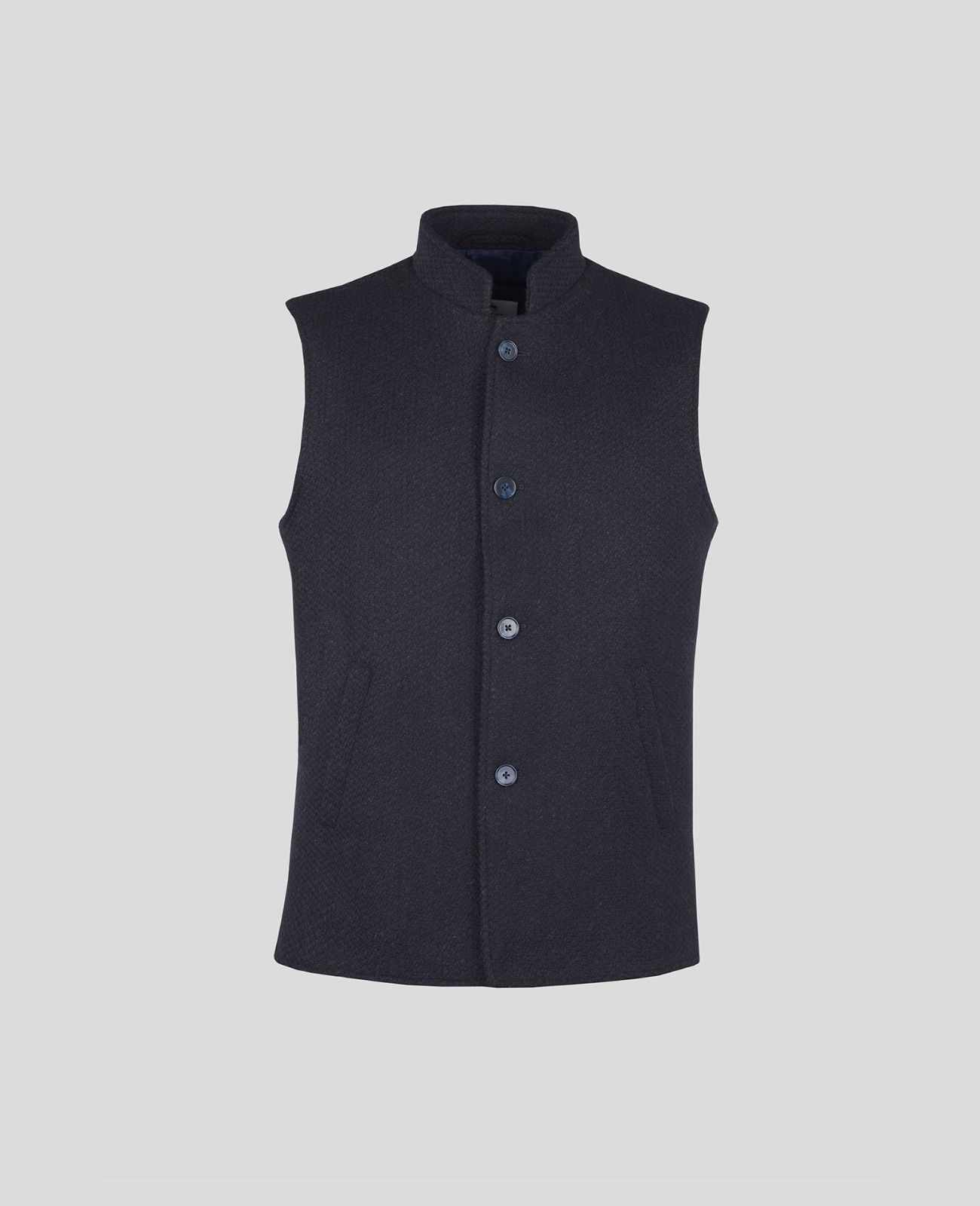 Cavan Tweed Gilet in Navy Barley Corn Weave